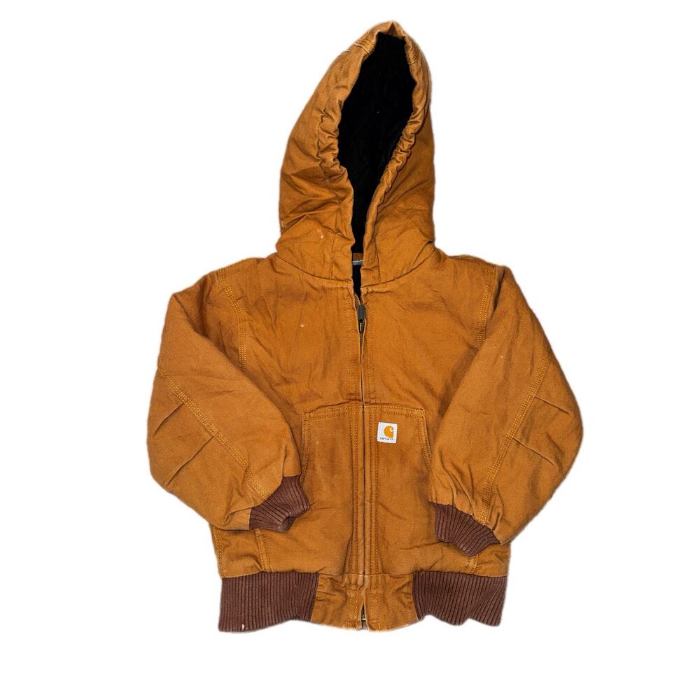 Carhartt Brown Duck Quilt Lined Hooded Jacket Boys 4T Toddler Kids